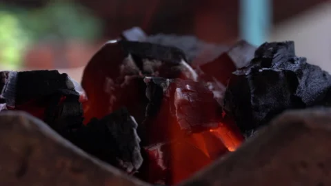 Fire flame burning charcoal in stove  库存影片 166099260