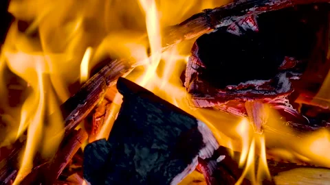 Fire flame of burning coal and wood Stock Footage 135735332