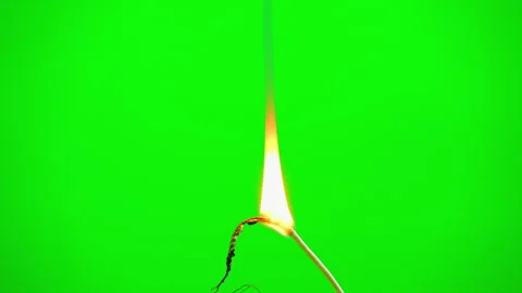 Fire flame burning electric line cable on green screen background Stock-Footage 242203653