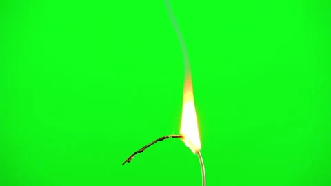 Fire flame burning electric line cable on green screen background Stock Footage 242203974
