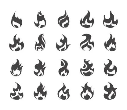 Fire flame burning hot glow flat design icons set イラスト素材