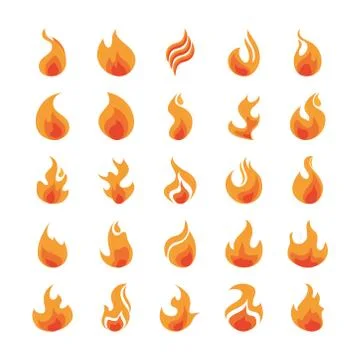 Fire flame burning hot glow flat design icons set Stock Illustration