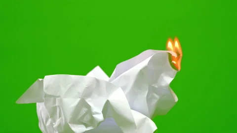 Fire flame burning white paper on green screen background Stock Footage 224009673