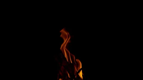 Fire flame burning wood on black screen background of slow motion video view Video stock 242835767