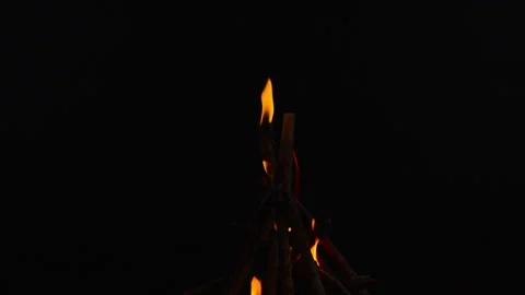 Fire flame burning wood on black screen background of slow motion video view Stock Footage 242837475