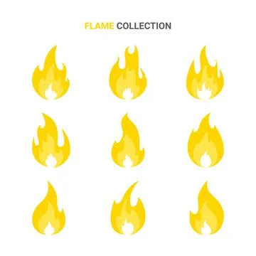Fire flame cartoon set. Collection of hot flaming element. Vector flat illust Stock-Illustration
