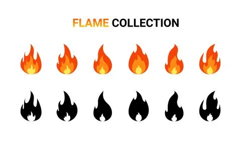 Fire flame cartoon set. Collection of hot flaming element. Vector flat illust Illustrazione stock