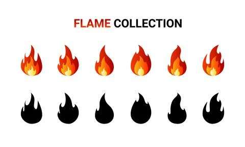 Fire flame cartoon set. Collection of hot flaming element. Vector flat illust Illustrazione stock