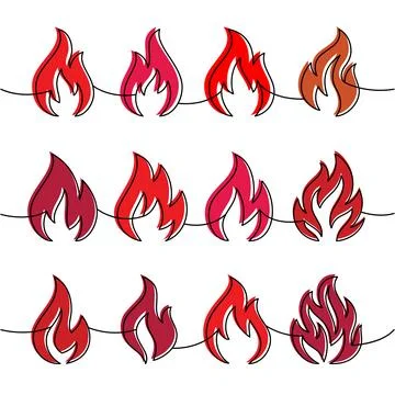 Fire flame clipart set. Vector border with burning flames in multiple variations Stock Illustration