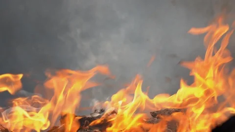 Fire flame close up with burning in Slow motion.It real fire flame Stock Footage 125934088