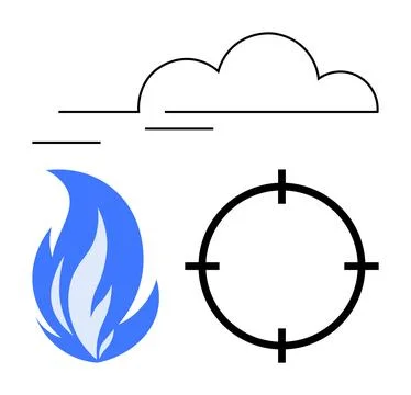 Fire flame, cloud, and a target circle on a white background. Ideal for weath 스톡 일러스트