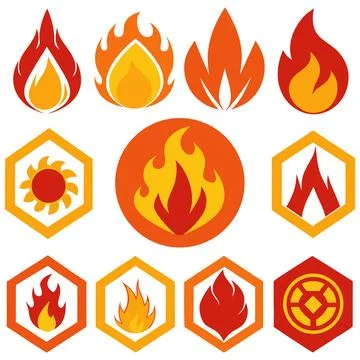 Fire flame collection with abstract heat energy symbols. Stock Illustration