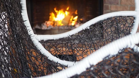 Fire flame in cozy brickwork fireplace atmosphere 스톡 동영상 125875625