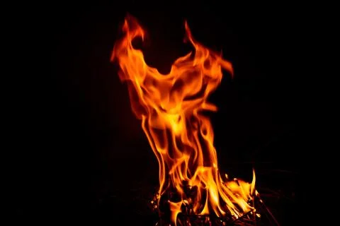 Fire flame on dark background. Stock Photos