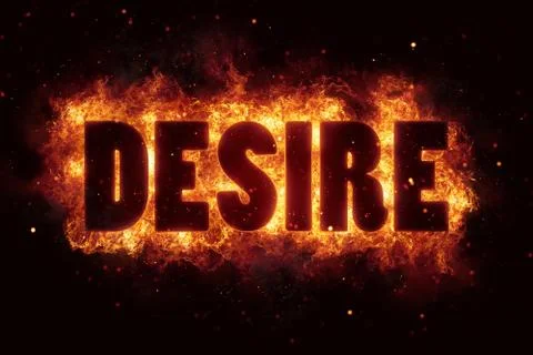 Fire flame with desire text on black background flames burn Stock Illustration