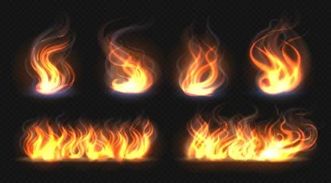 Fire flame effect. Realistic burning line on black background, transparent hot 스톡 일러스트