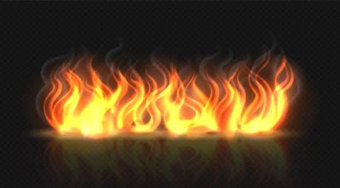 Fire flame effect with smoke. Horizontal reflection smoke and sparks. Realistic 스톡 일러스트