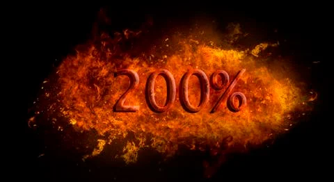 Fire flame explosion on black background Red 200 percent % on fire flame explosi Ilustração Stock