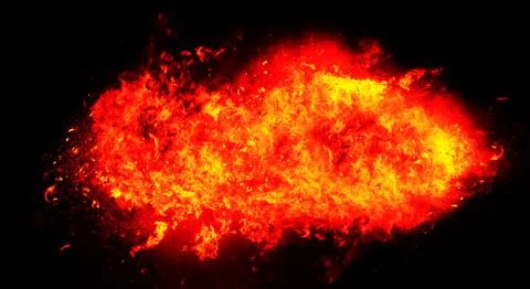 Fire flame explosion on black background, more red version 写真素材