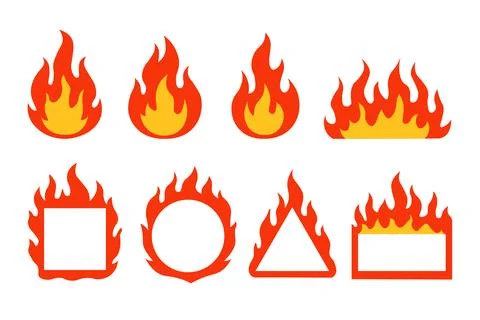 Fire flame, fireball campfire heat isolated icons set. Burning flame warning Stock Illustration