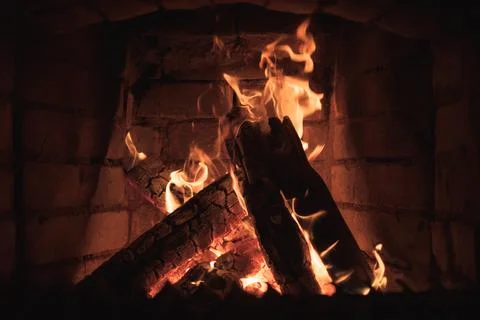 Fire flame in the fireplace Stock-Fotos