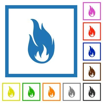 Fire flame flat framed icons Illustrazione stock