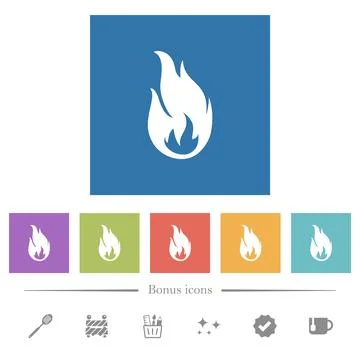 Fire flame flat white icons in square backgrounds Illustrazione stock