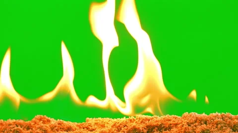 Fire flame glowing slow motion on sand of green screen background Vídeo Stock 239554146