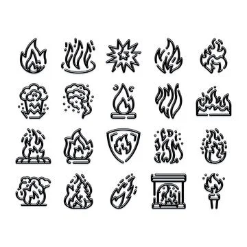 Fire flame heat blaze explosion outline icons イラスト素材