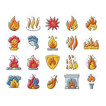 Fire flame heat blaze vector icons set Illustrazione stock