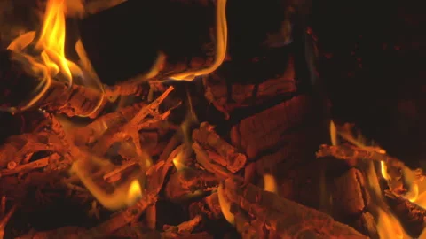 Fire flame in home fireplace Stock Footage 89738684