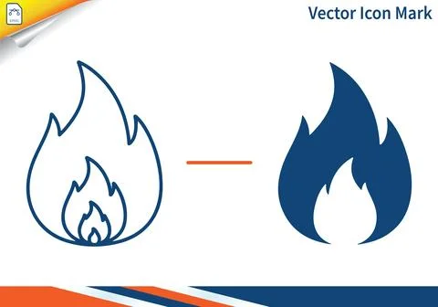 Fire flame icon collection with outline and solid designs. Stock Illustration