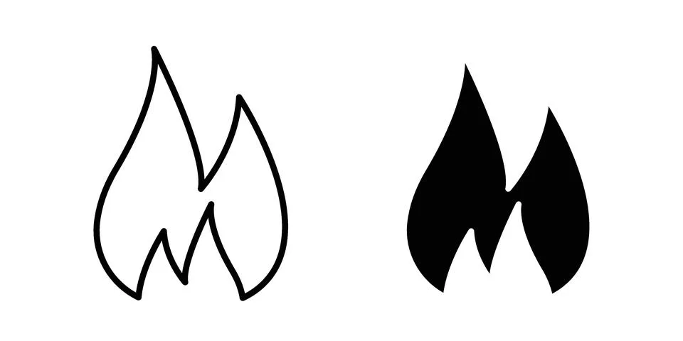 Fire flame icon. Line Drawings and Silhouettes icons Stock Illustration