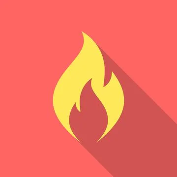 Fire flame icon with long shadow. Flat design style. Stock Illustration
