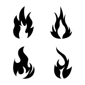 Fire flame icon set. Black icon isolated on white background. Fire flame silh Stock Illustration