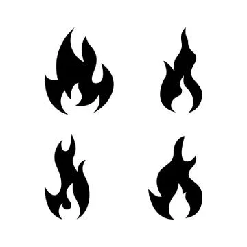Fire flame icon set. Black icon isolated on white background. Fire flame silh Stock Illustration