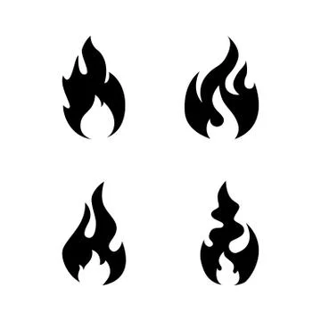Fire flame icon set. Black icon isolated on white background. Fire flame silh Stock Illustration