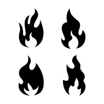 Fire flame icon set. Black icon isolated on white background. Fire flame silh Stock Illustration