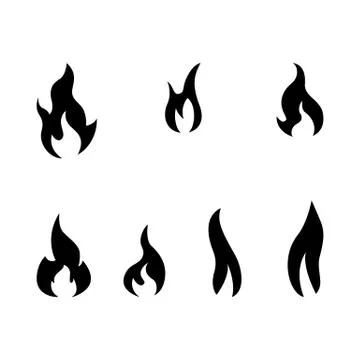 Fire flame icon set. Black icon isolated on white background. Fire flame silh Stock Illustration