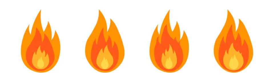 Fire flame icon set in flat. Fire color symbols. Stock Illustration