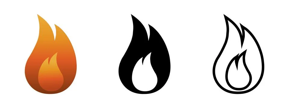 Fire flame icon set in flat. Fire symbols. Stock Illustration