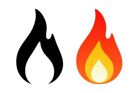 Fire Flame Icon Set, Vector Illustration. Black Silhouette and Color Flame .. Illustrazione stock