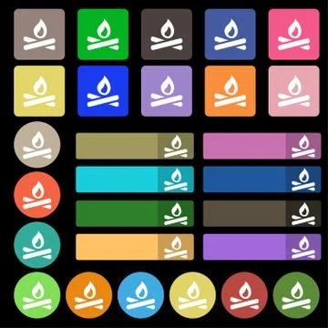 Fire flame icon sign. Set from twenty seven multicolored flat buttons. Illustrazione stock