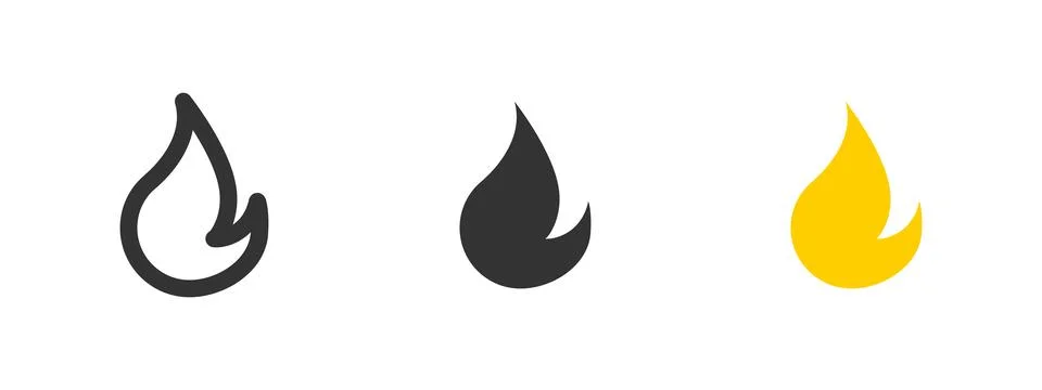 Fire flame icon. Simple burning flame shape in outline, solid and colored s.. Stock Illustration