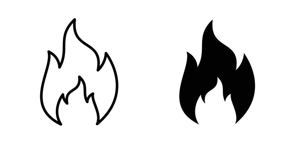 Fire flame icon vector concepts, line and silhouette style Stock Illustration
