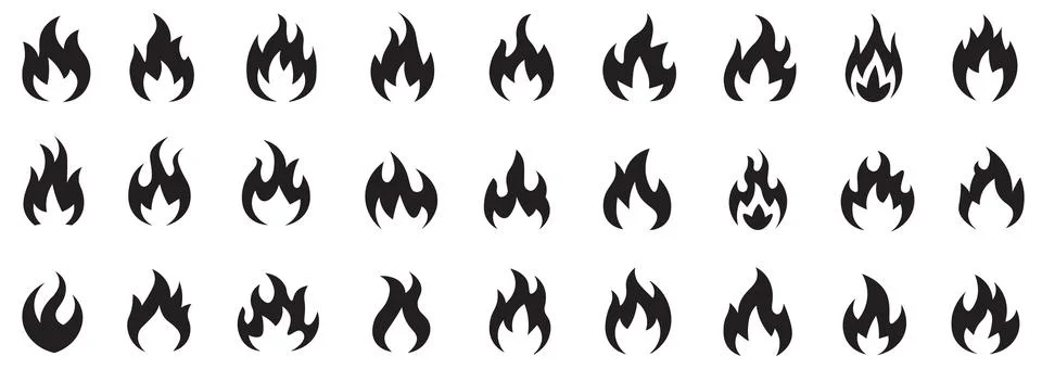 Fire Flame Icon Vector Set – Burning Flames, Heat Symbols イラスト素材