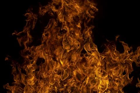 Fire flame isolate on black background. Burn flames, abstract texture. Art Stock Photos
