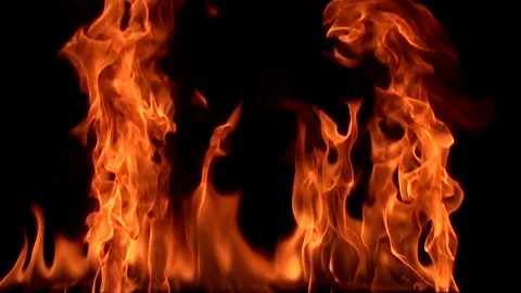 Fire flame isolated on black background.  8х slow motion Stock Footage 92916251