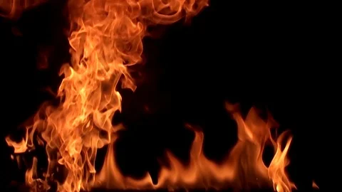 Fire flame isolated on black background. Slow motion Stock Footage 92985035