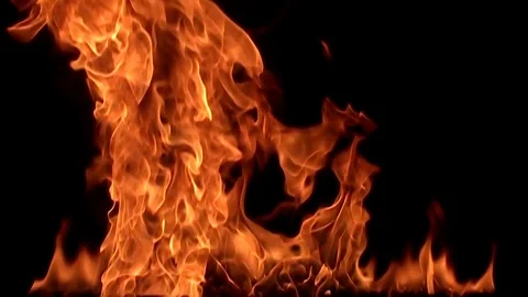 Fire flame isolated on black background. Slow motion Stock Footage 92985183